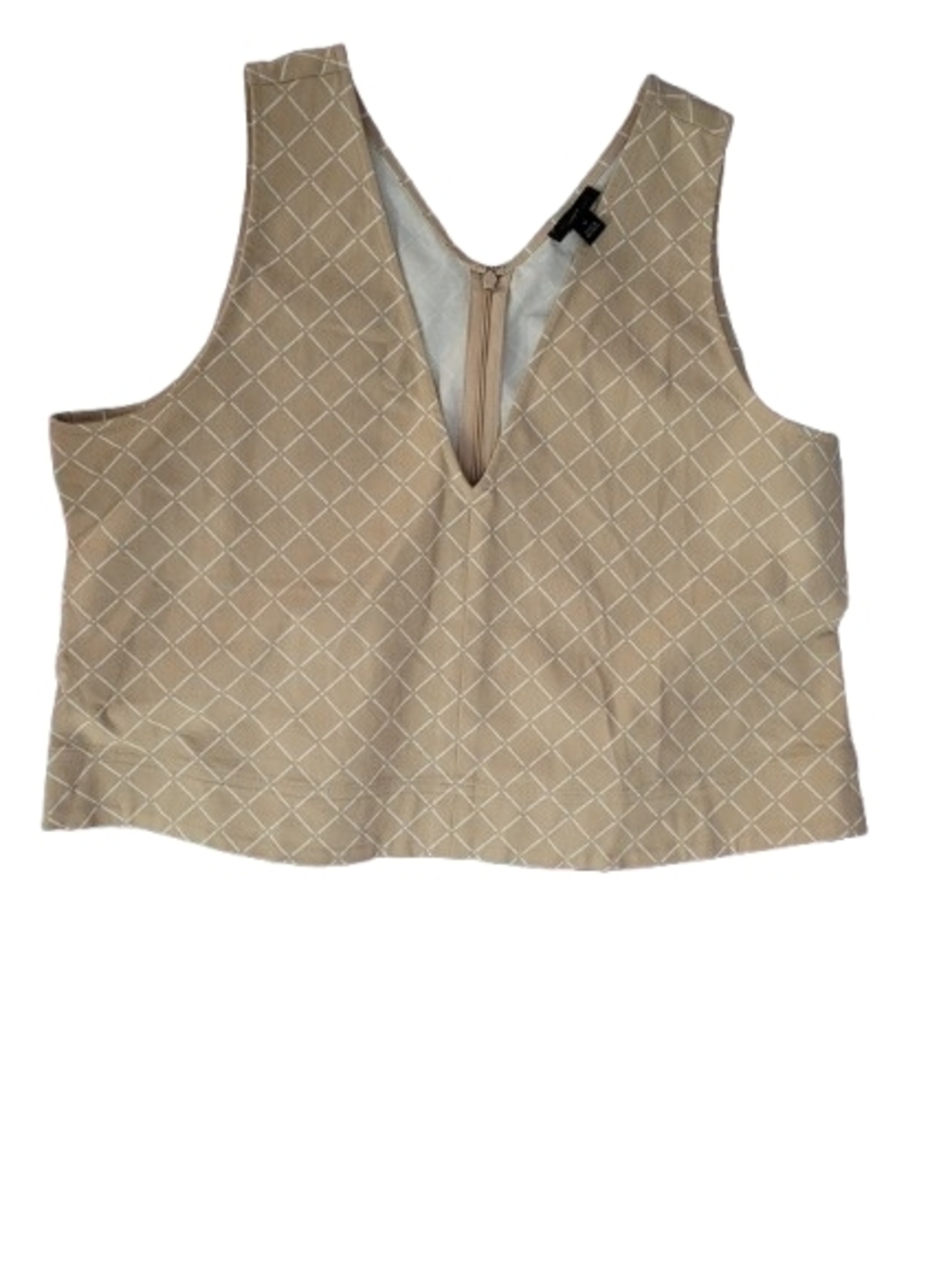 Ann Taylor Beige Diamond-Quilted V-Neck Crop Top